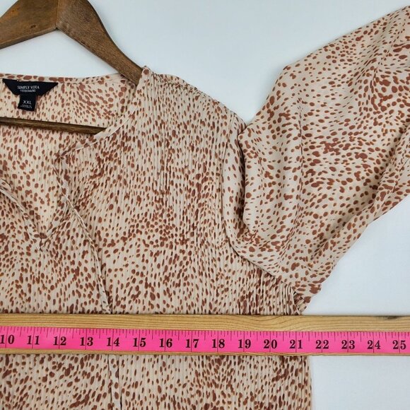 Simply Vera Vera Wang Womens Pleated Split Neck Top Blouse Plus Size 2XL Beige - Picture 14 of 15